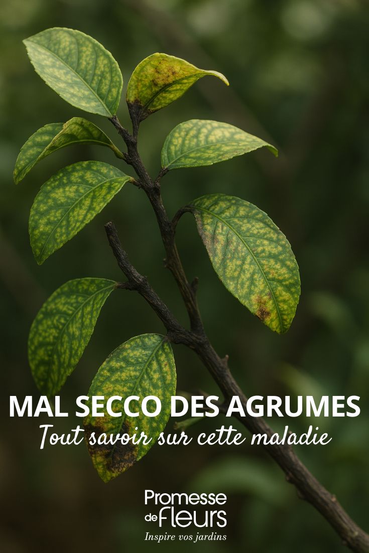 imagem gerada por IA que representa folhas de um limoeiro afetadas pela doença «mal secco» (marmoreado da folhagem e secura do caule)