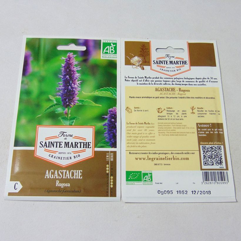 Exemplo de amostra de Agastache rugosa Bio - Ferme de Sainte Marthe die Tüte mit 150 Samen (0.095g) tal como entregue