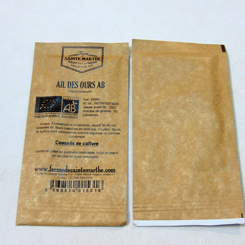 Exemplo de amostra de Ail des Ours Bio - Ferme de Sainte Marthe o saco de 50 sementes aproximadamente tal como entregue