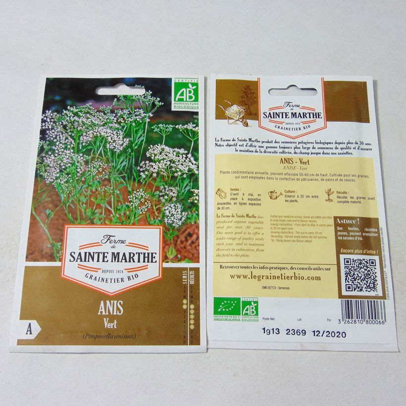 Exemplo de amostra de Anis vert Bio - Ferme de Sainte Marthe die Tüte mit 500 Samen (1g) tal como entregue