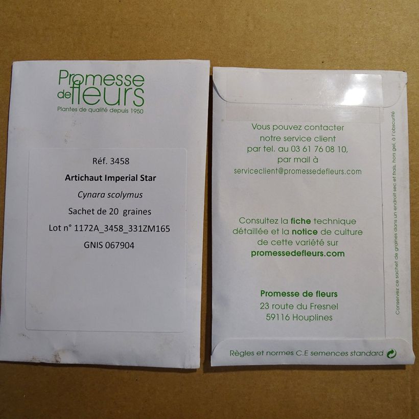 Exemplo de amostra de Artichaut Imperial Star - Cynara Scolymus die Tüte mit 20 Samen (1g) tal como entregue