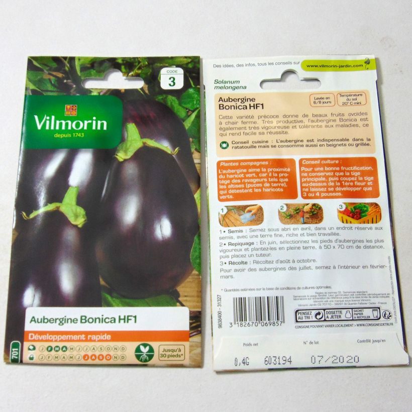 Exemplo de amostra de Aubergine Bonica F1 - Vilmorin die Tüte mit 50 Samen (0.4g) tal como entregue