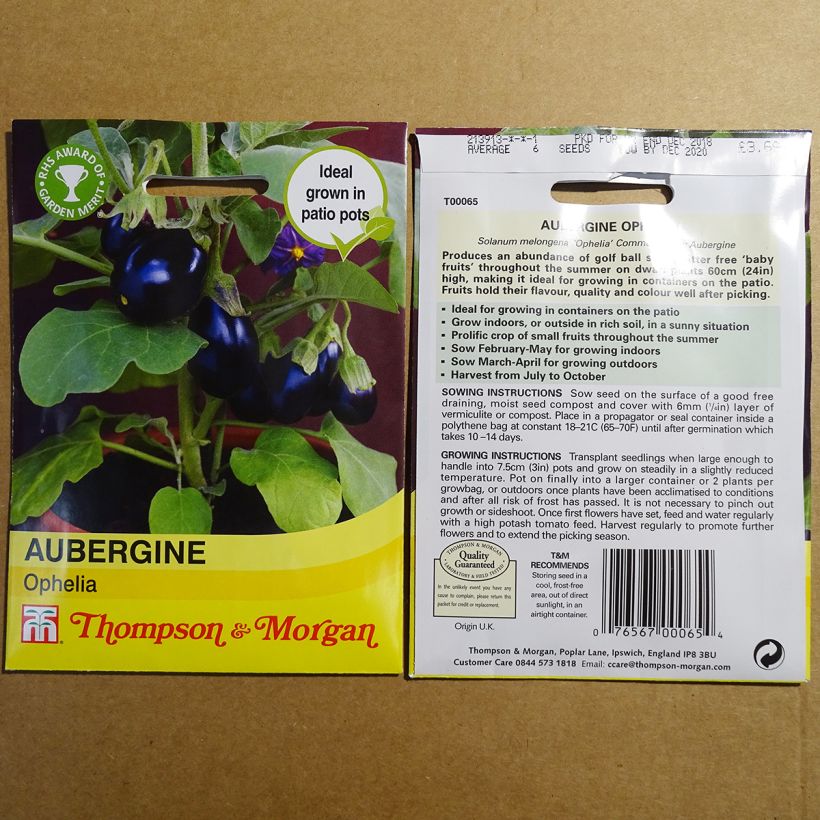 Exemplo de amostra de Aubergine Ophelia F1 - Solanum melongea die Tüte mit 6 Samen tal como entregue