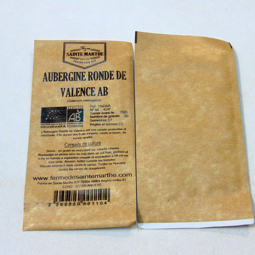Exemplo de amostra de Aubergine Ronde de Valence Bio - Ferme de Sainte Marthe per pack of 50 seeds tal como entregue