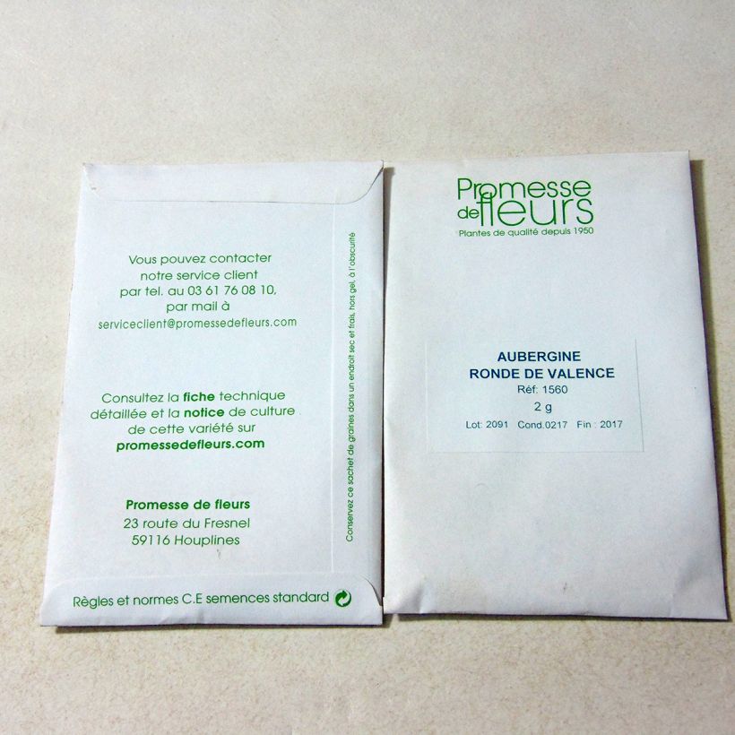 Exemplo de amostra de Aubergine Ronde de Valence - Solanum melongena o saco de 400 sementes aproximadamente (2g) tal como entregue
