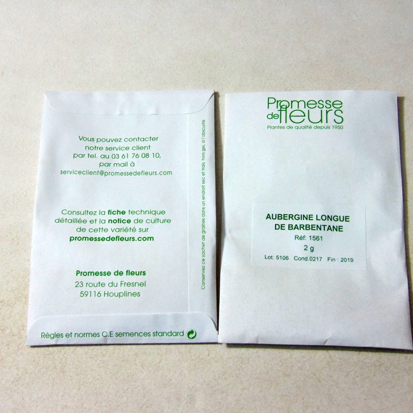 Exemplo de amostra de Aubergine de Barbentane per pack of 400 seeds (2g) tal como entregue