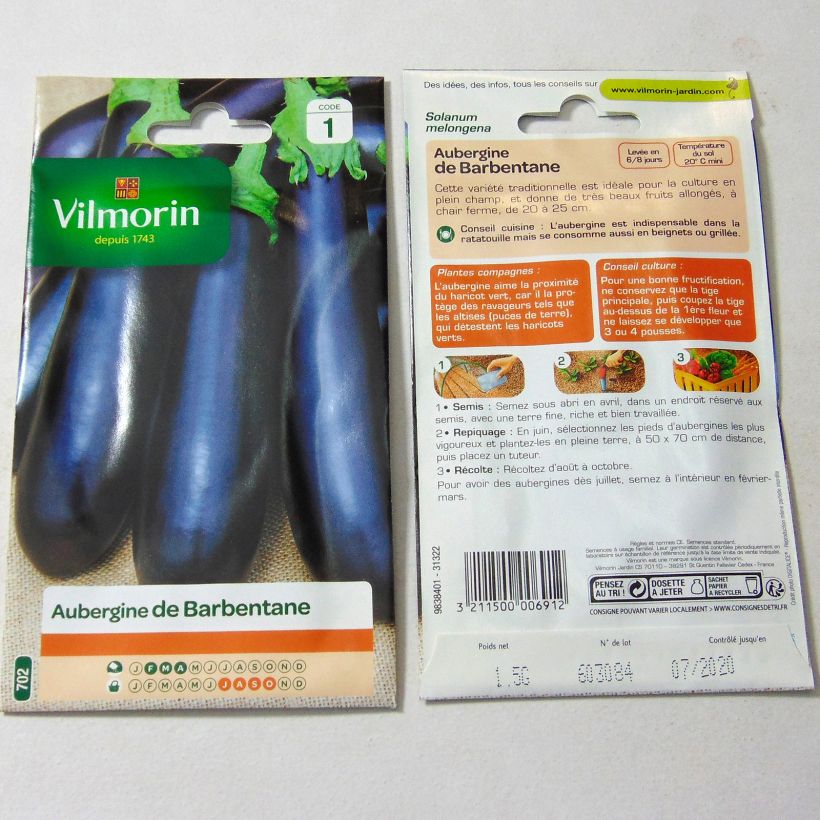 Exemplo de amostra de Aubergine de Barbentane - Vilmorin die Tüte mit 200 Samen (1g) tal como entregue