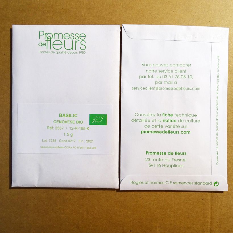 Exemplo de amostra de Basilic Genovese BIO per pack of 800 seeds (1,5g) tal como entregue