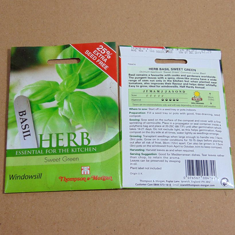 Exemplo de amostra de Basilic Sweet Green die Tüte mit 400 Samen tal como entregue