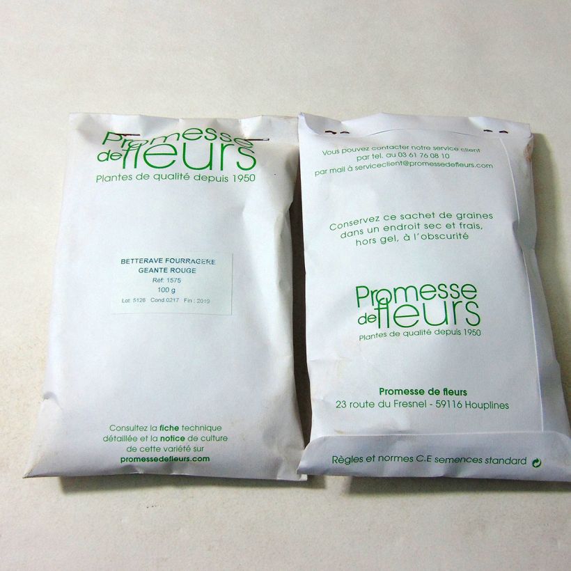 Exemplo de amostra de Betterave Fourragère géante rouge - Beta vulgaris o saco de 4000 sementes aproximadamente (100g) tal como entregue