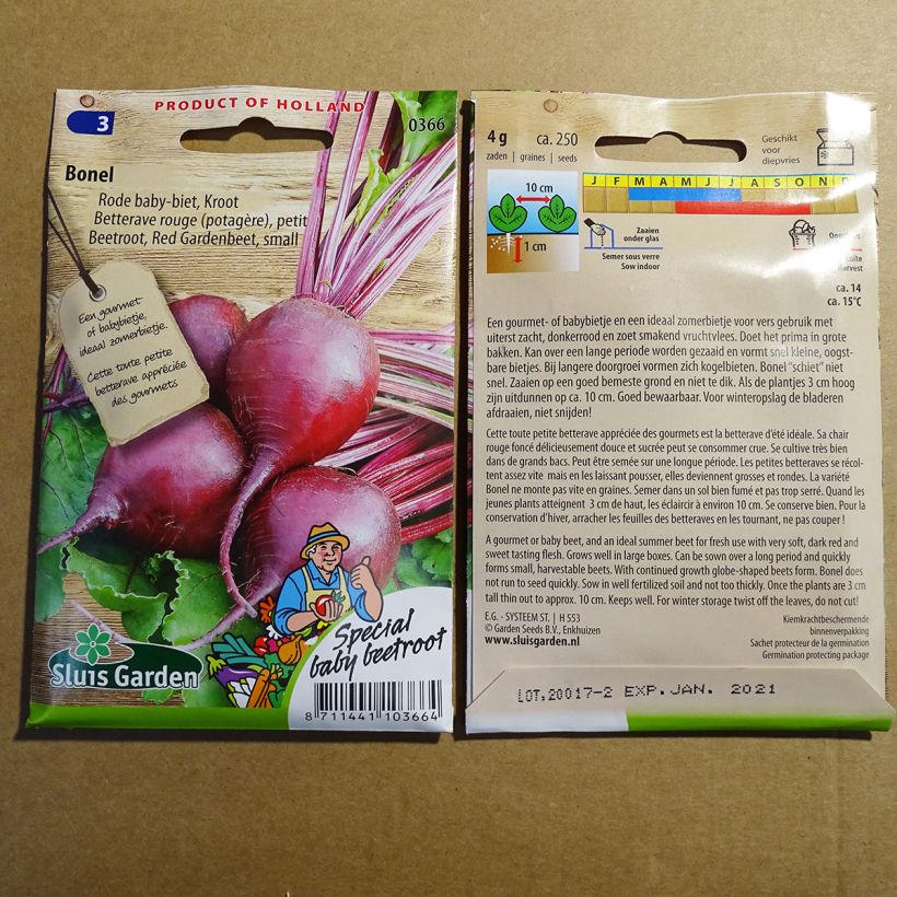 Exemplo de amostra de Betterave rouge Bonel per pack of 250 seeds (4g) tal como entregue