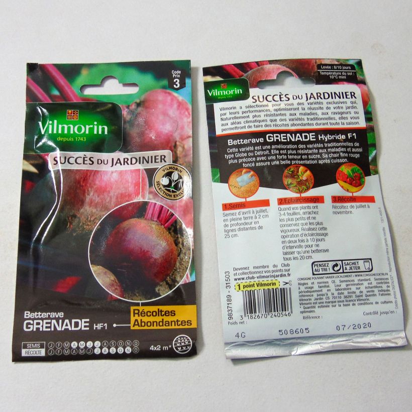 Exemplo de amostra de Betterave rouge Grenade F1 (co-obtention INRA - ADIB - VIL) - Vilmorin per pack of 200 seeds (4g) tal como entregue