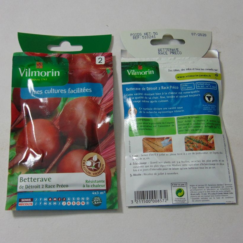 Exemplo de amostra de Betterave rouge de Détroit 2 race Préco (Sél. Vilmorin) - Vilmorin per pack of 250 seeds (5g) tal como entregue