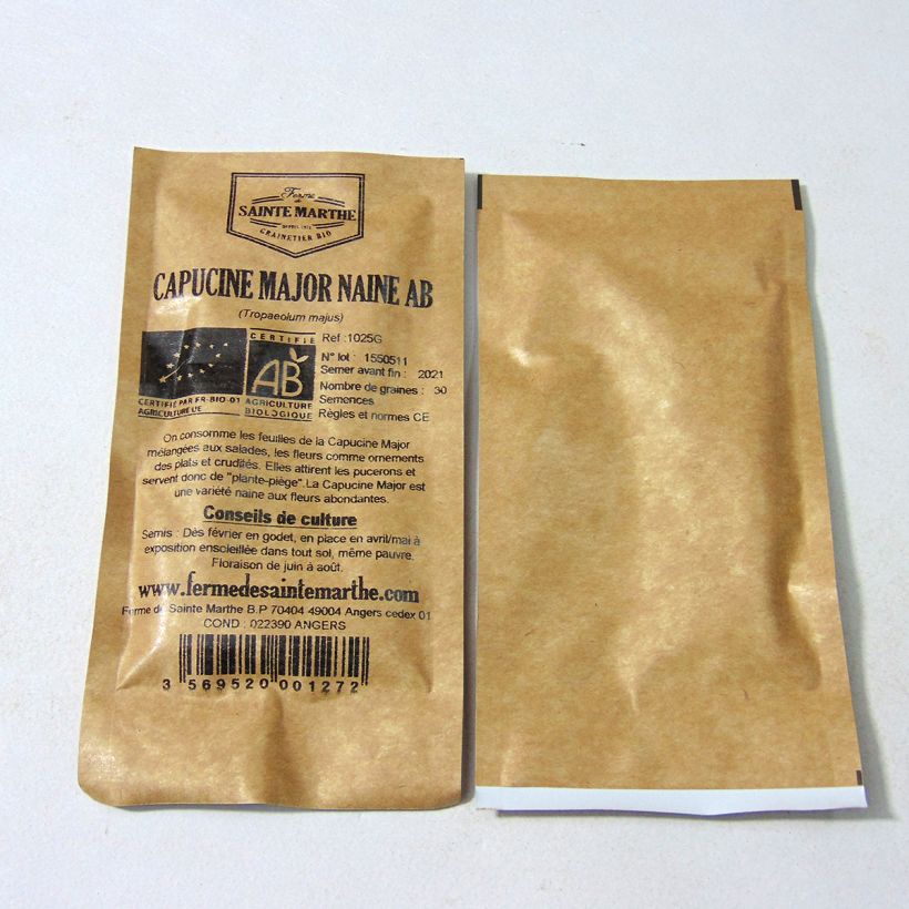 Exemplo de amostra de Capucine Major naine en mélange BIO - Ferme de Sainte Marthe die Tüte mit 30 Samen tal como entregue