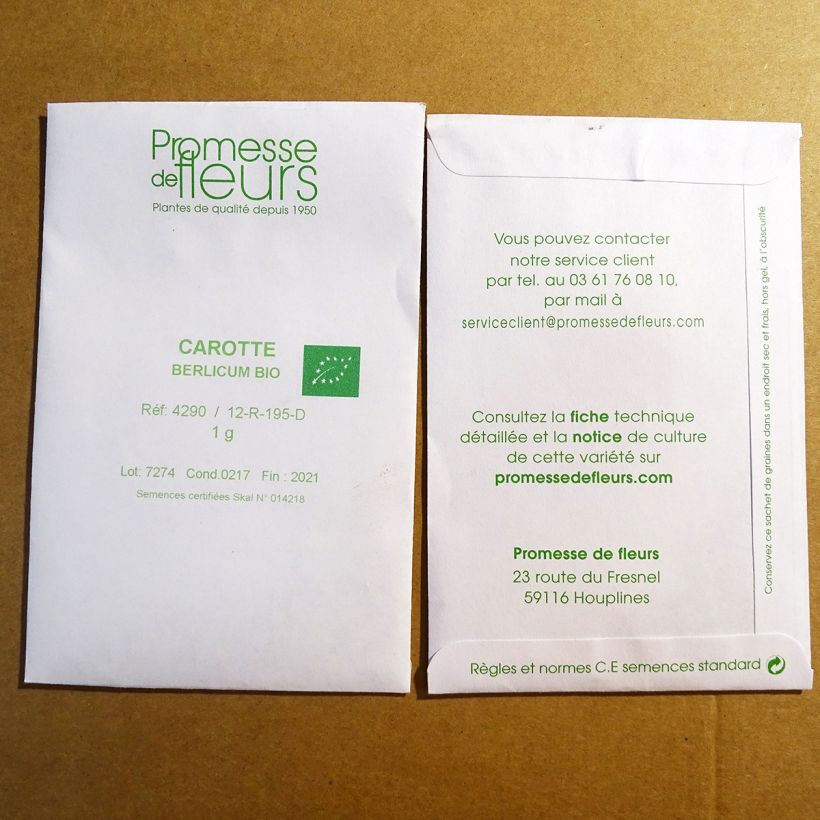 Exemplo de amostra de Carotte Berlikum 2 BIO o saco de 750 sementes aproximadamente (1g) tal como entregue