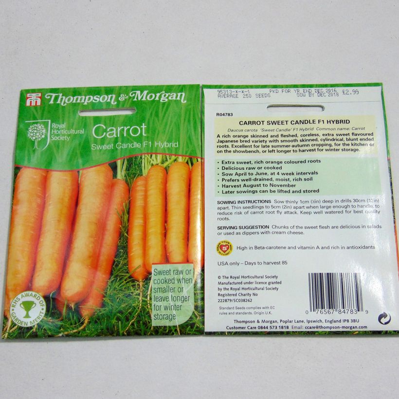Exemplo de amostra de Carotte Sweet Candle F1 - Daucus carota  per pack of 300 seeds tal como entregue