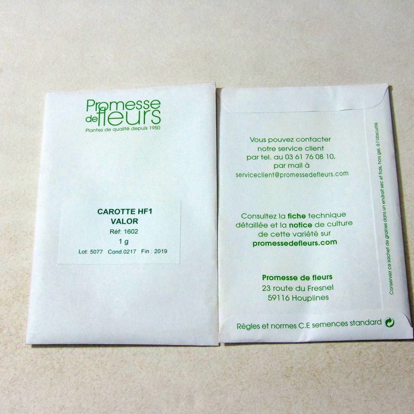 Exemplo de amostra de Carotte Valor F1 - Daucus carota per pack of 500 seeds (1g) tal como entregue
