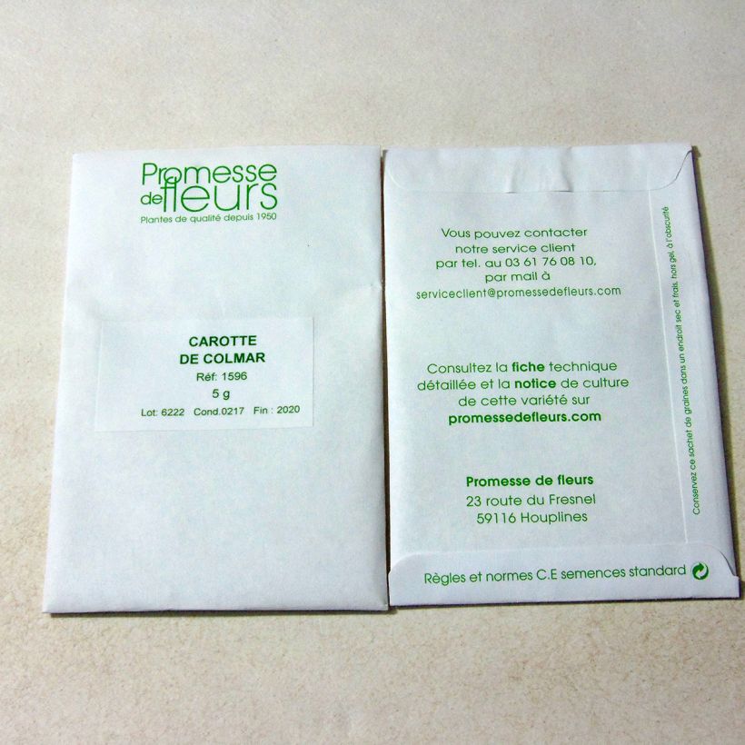 Exemplo de amostra de Carotte de Colmar à coeur rouge - Daucus carota per pack of 3600 seeds (5g) tal como entregue