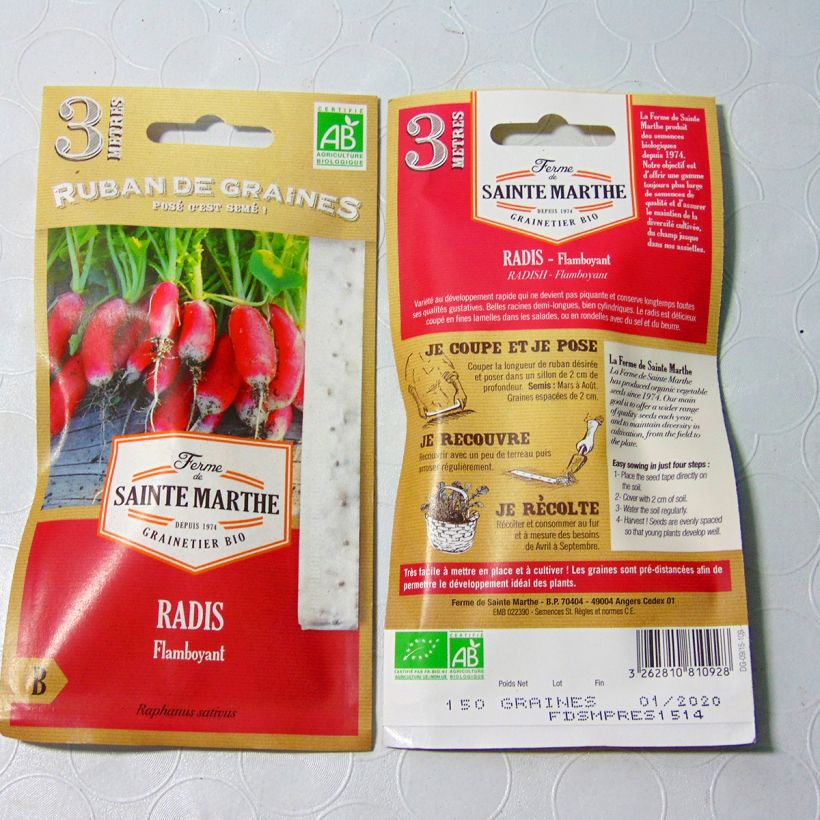 Exemplo de amostra de Carte ruban de Radis Flamboyant Bio - Ferme de Sainte Marthe die Tüte mit Samen von 1 Gramm tal como entregue