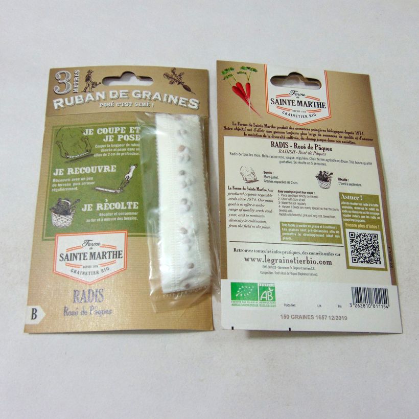 Exemplo de amostra de Carte ruban de Radis Rose de Pâques Bio - Ferme de Sainte Marthe die Tüte mit Samen von 1 Gramm tal como entregue