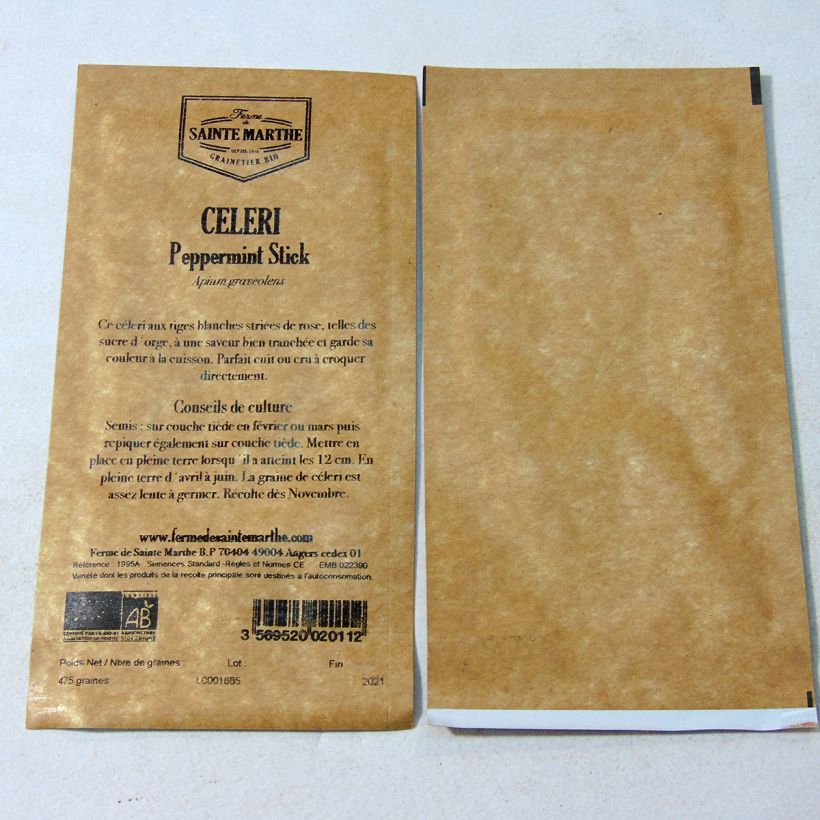 Exemplo de amostra de Céleri Peppermint Stick Bio - Ferme de Sainte Marthe per pack of 475 seeds tal como entregue