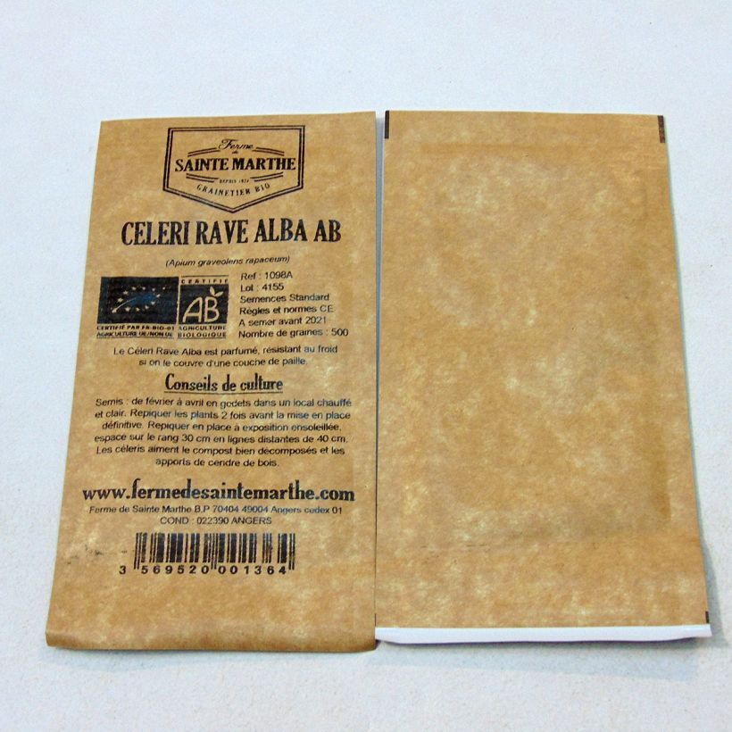 Exemplo de amostra de Céleri rave Alba Bio - Ferme de Sainte Marthe per pack of 500 seeds tal como entregue