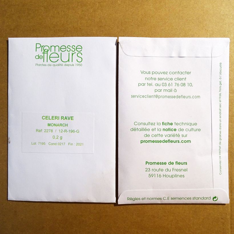 Exemplo de amostra de Céleri rave Monarch - Apium graveolens die Tüte mit 50 Samen tal como entregue