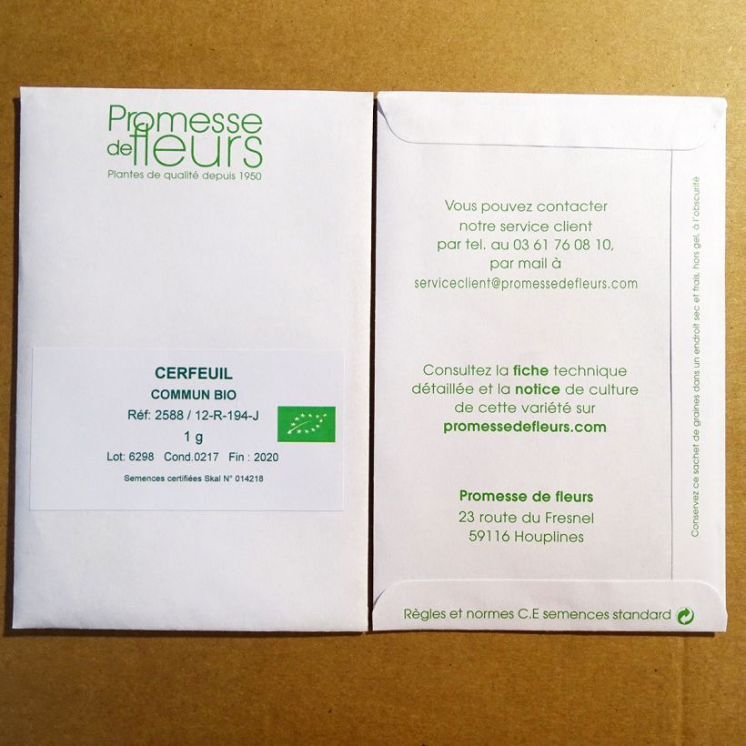 Exemplo de amostra de Cerfeuil commun Bio o saco de 500 sementes aproximadamente (1,5g) tal como entregue