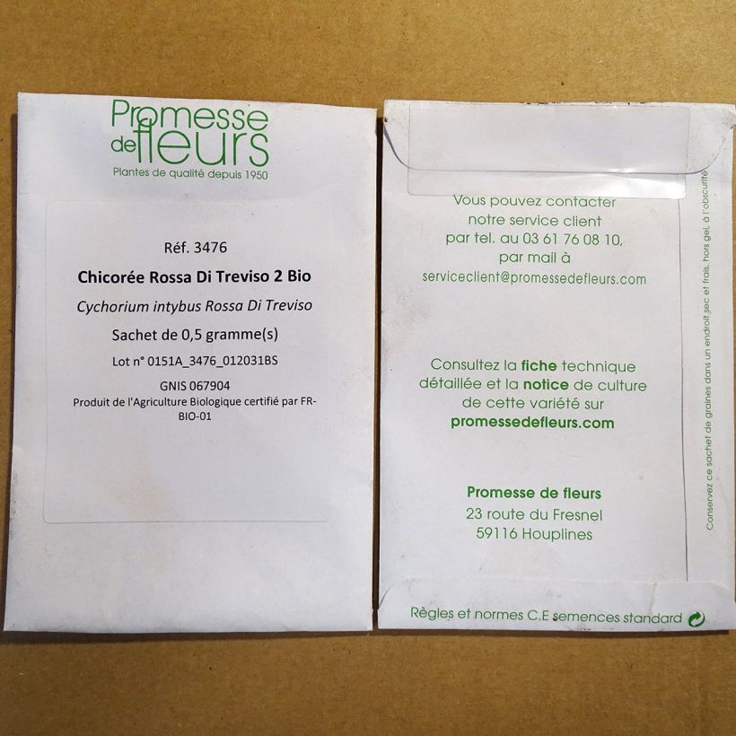 Exemplo de amostra de Chicorée Rossa Di Treviso 2 Bio per pack of 300 seeds (0.5g) tal como entregue
