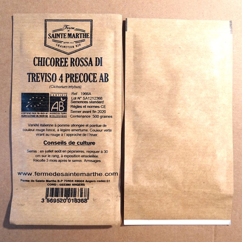 Exemplo de amostra de Chicorée Rossa di Treviso 4 précoce bio - Ferme de Sainte Marthe die Tüte mit 500 Samen tal como entregue