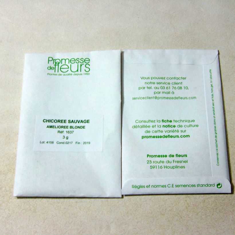 Exemplo de amostra de Chicorée sauvage Améliorée Blonde die Tüte mit 1800 Samen (3g) tal como entregue