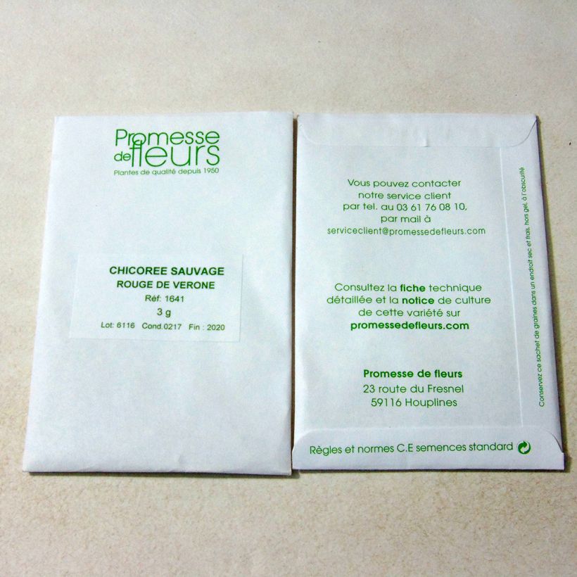 Exemplo de amostra de Chicorée sauvage Rouge de Vérone - Cichorium intybus die Tüte mit 1800 Samen (3g) tal como entregue