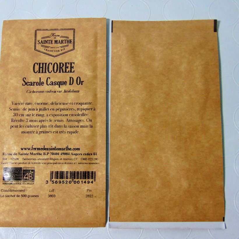 Exemplo de amostra de Chicorée scarole Casque d'Or Bio - Ferme de Sainte Marthe per pack of 500 seeds tal como entregue