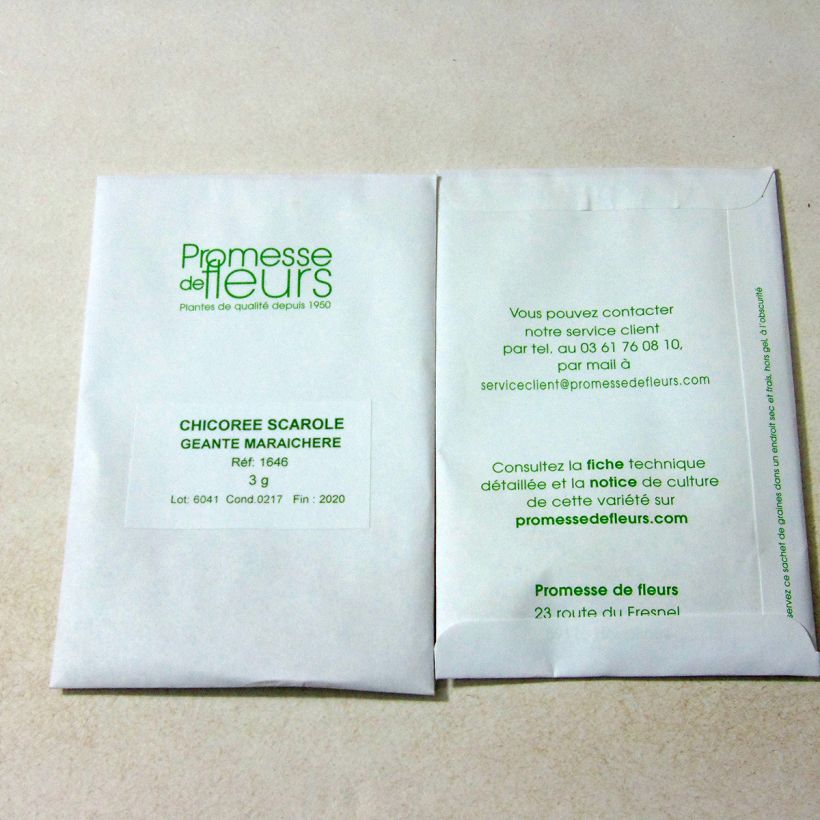 Exemplo de amostra de Chicorée scarole Géante Maraîchère - Cichorium endivia o saco de 1800 sementes aproximadamente (3g) tal como entregue