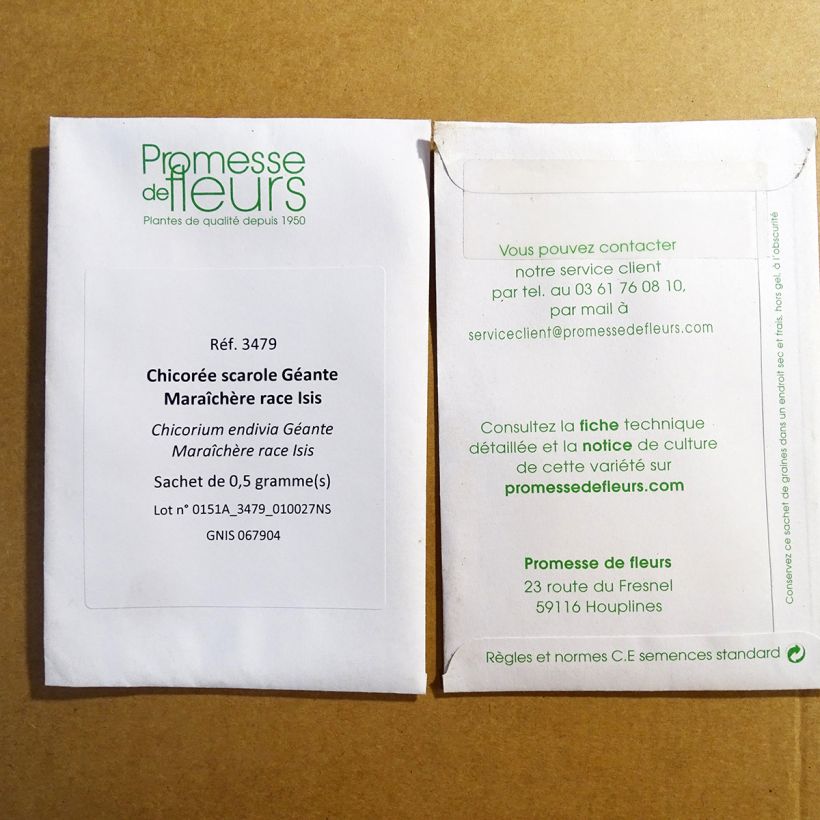 Exemplo de amostra de Chicorée scarole Géante Maraîchère race Isis  die Tüte mit 300 Samen (0.5g) tal como entregue