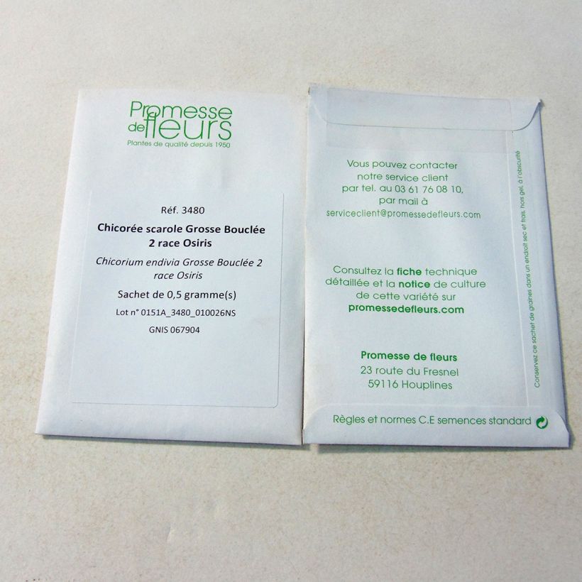 Exemplo de amostra de Chicorée scarole Grosse Bouclée 2 race Osiris  die Tüte mit 300 Samen (0.5g) tal como entregue