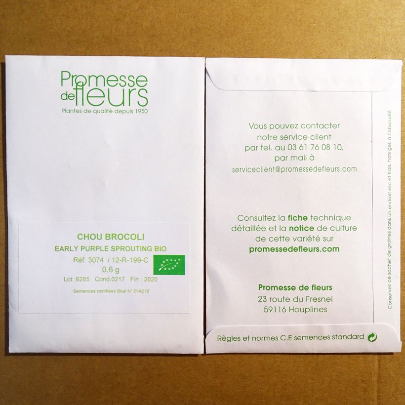 Exemplo de amostra de Chou Brocoli Early Purple Sprouting Bio per pack of 250 seeds (0.6g) tal como entregue