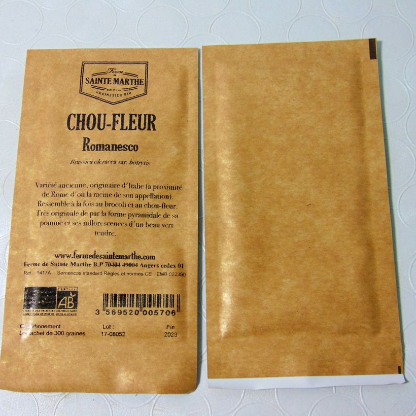Exemplo de amostra de Chou Brocoli Romanesco Bio - Ferme de Sainte Marthe per pack of 300 seeds (1g) tal como entregue