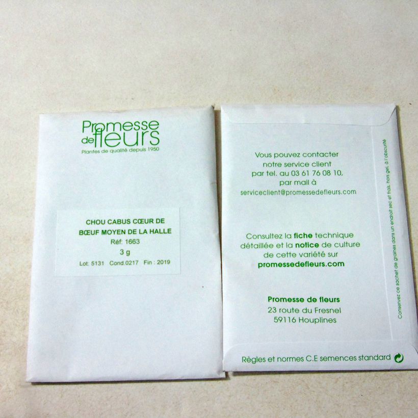 Exemplo de amostra de Chou Cabus Cœur de Bœuf Moyen de la Halle o saco de 600 sementes aproximadamente (3g) tal como entregue