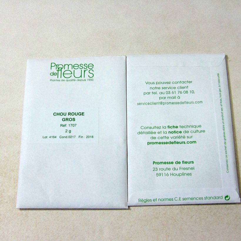 Exemplo de amostra de Chou Cabus Rouge Gros per pack of 500 seeds (2g) tal como entregue