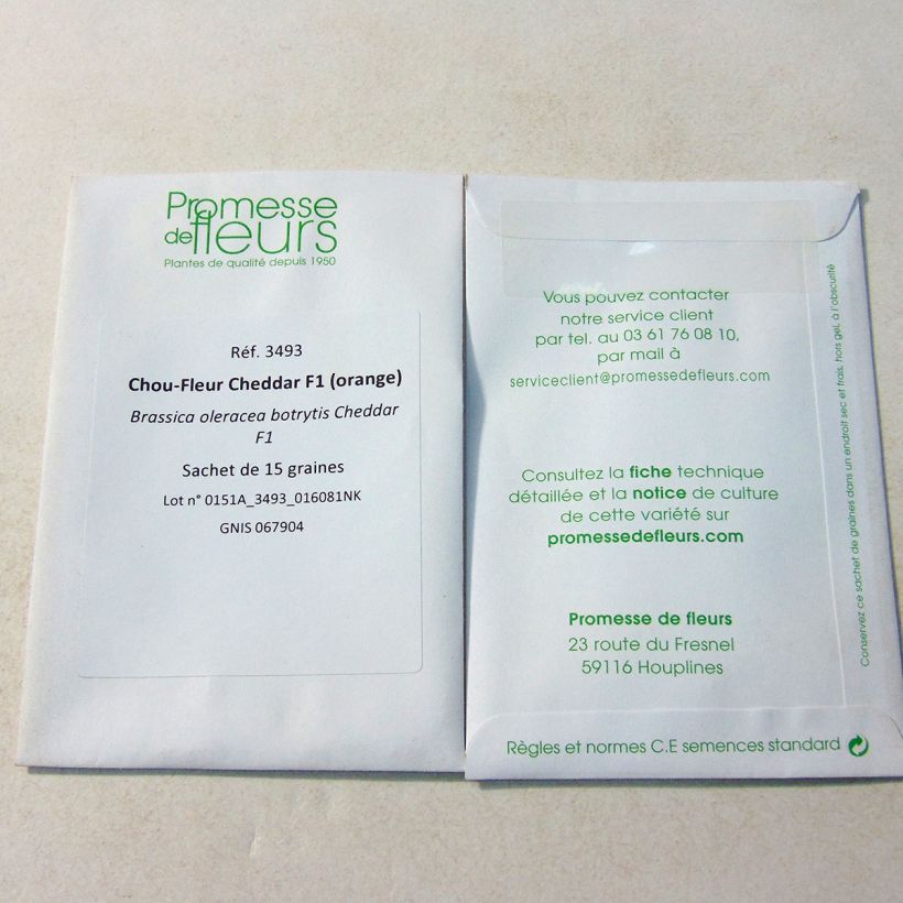 Exemplo de amostra de Chou-Fleur Cheddar F1 (orange) per pack of 15 seeds tal como entregue