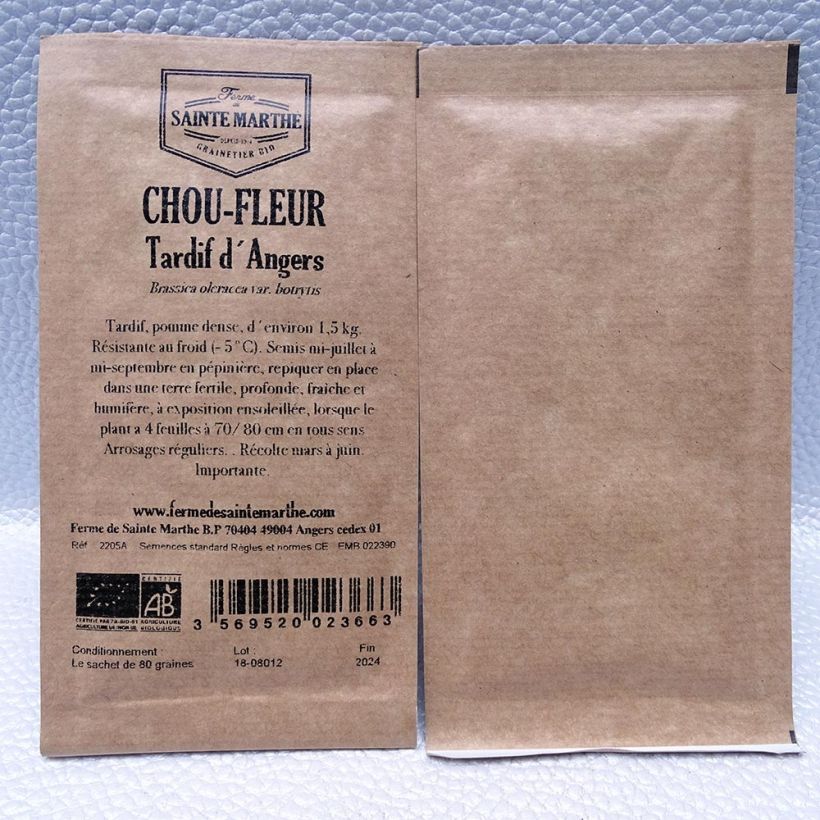 Exemplo de amostra de Chou-Fleur Tardif d'Angers Bio - Ferme de Sainte Marthe per pack of 80 seeds tal como entregue