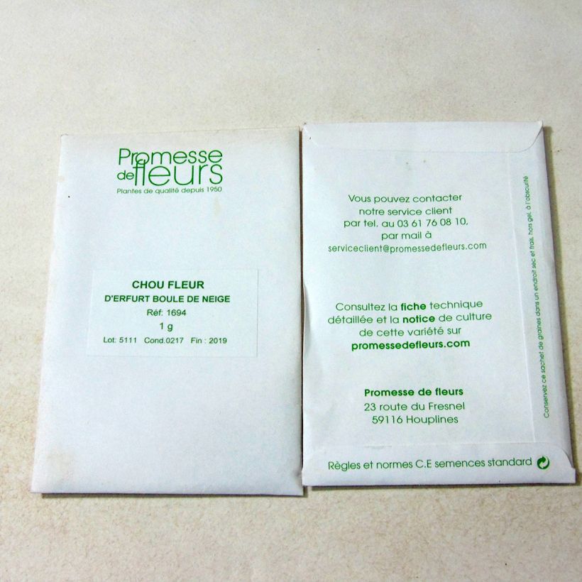 Exemplo de amostra de Chou-Fleur d'Erfurt Boule de Neige o saco de 200 sementes aproximadamente (1g) tal como entregue