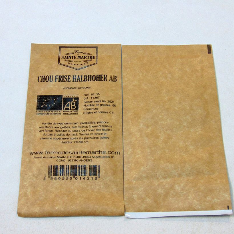Exemplo de amostra de Chou Kale Halbhoher Grüner Krauser Bio - Ferme de Sainte Marthe per pack of 200 seeds tal como entregue