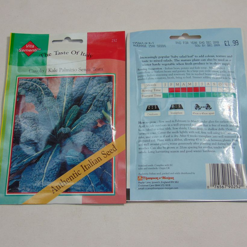 Exemplo de amostra de Chou Kale Il Cavolo Palmizio die Tüte mit 2500 Samen tal como entregue