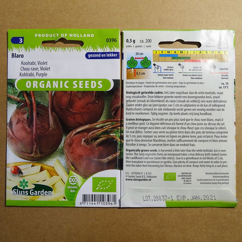 Exemplo de amostra de Chou-Rave Blaro Violet Bio per pack of 200 seeds tal como entregue