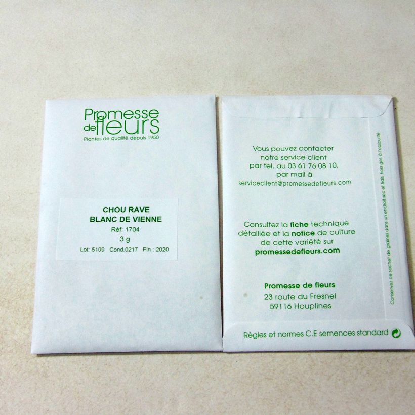 Exemplo de amostra de Chou-Rave blanc hâtif de Vienne per pack of 700 seeds (3g) tal como entregue