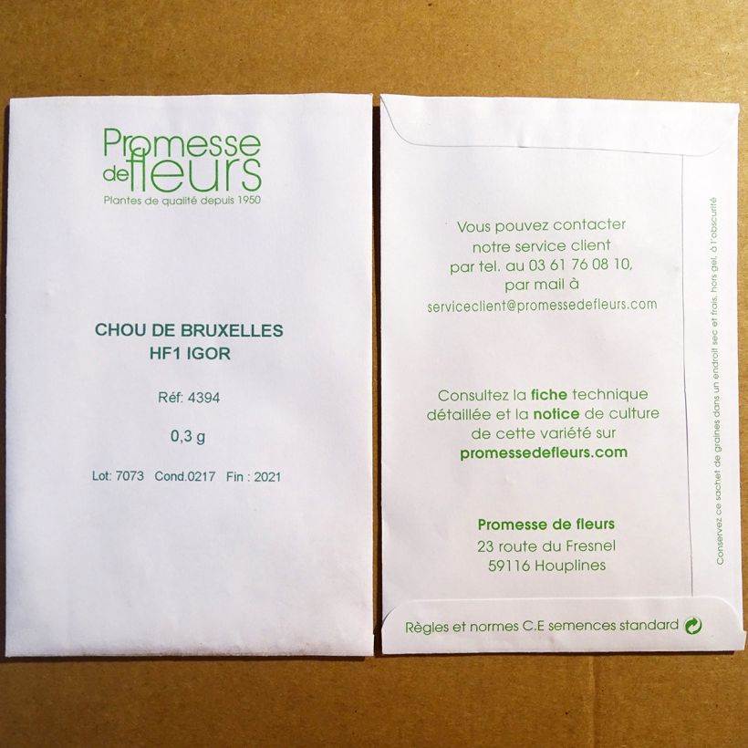 Exemplo de amostra de Chou de Bruxelles Igor F1 o saco de 75 sementes aproximadamente (0,3g) tal como entregue