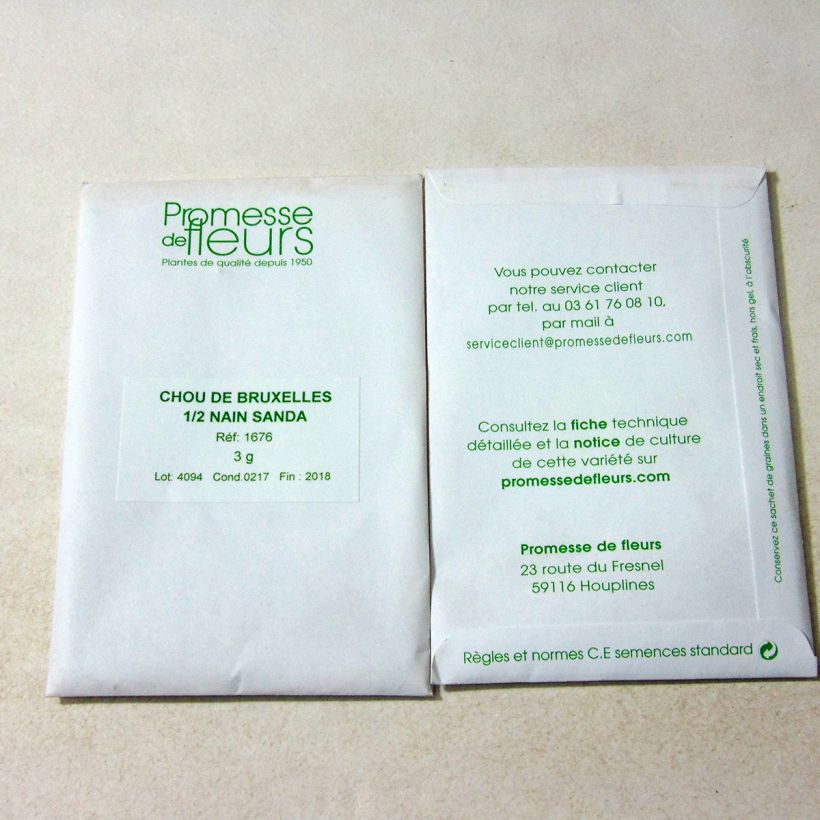 Exemplo de amostra de Chou de Bruxelles demi-nain Sanda per pack of 800 seeds (3g) tal como entregue