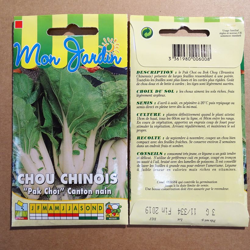 Exemplo de amostra de Chou de Chine Pak Choi Canton nain - Brassica pekinensis per pack of 150 seeds (3g) tal como entregue